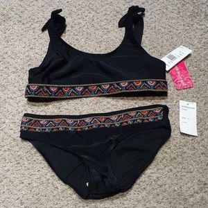 NWT Gossip Girl two piece black embroidered bikini